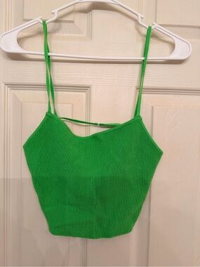 Kendall & Kylie Green Ribbed Spaghetti Strap Crop Top